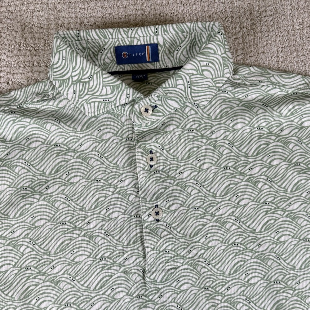 Stitch Men's Medium Green Geometric AOP Performance Golf Polo Shirt